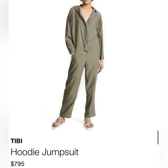 Tibi NWT Washed Viscose Utility Hoodie Jumpsuit in Moss Green LG - Picture 16 of 16